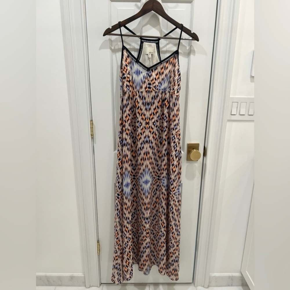 Greylin Priscilla Silk Maxi Dress M Geometric Ikat Print Boho Resort